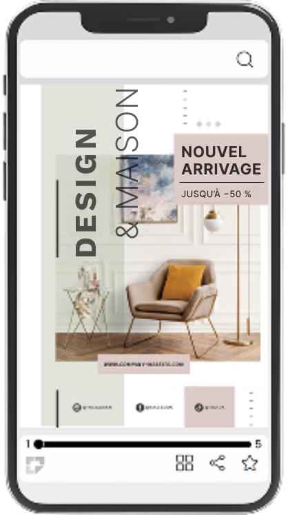 Écran de smartphone montrant une brochure de présentation interactive créée avec un logiciel de brochures digitales.