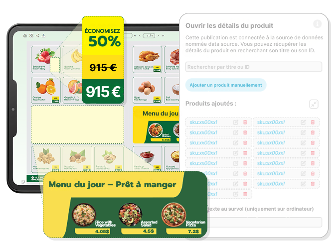 Créez facilement des catalogues interactifs intégrant une fonction de liste de courses, et transformez vos supports en une véritable expérience d’achat.