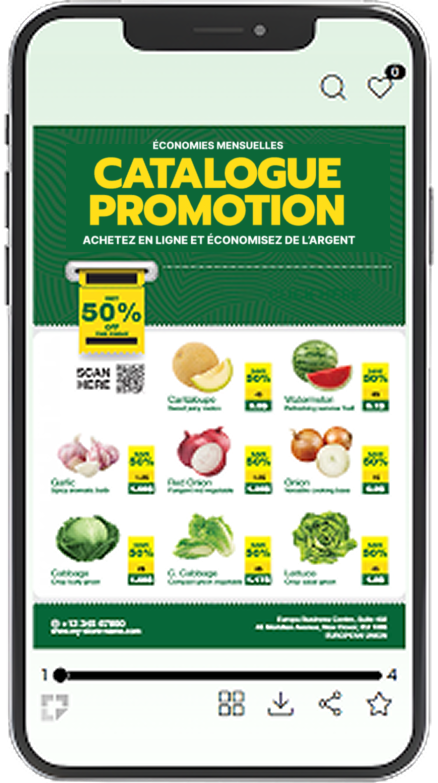 Écran de smartphone présentant un catalogue digital où les utilisateurs peuvent créer et partager leurs listes de souhaits.