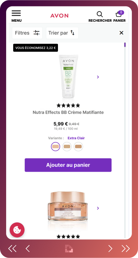 Application web de catalogue numérique optimisée pour mobile, affichant une grille de produits responsive.