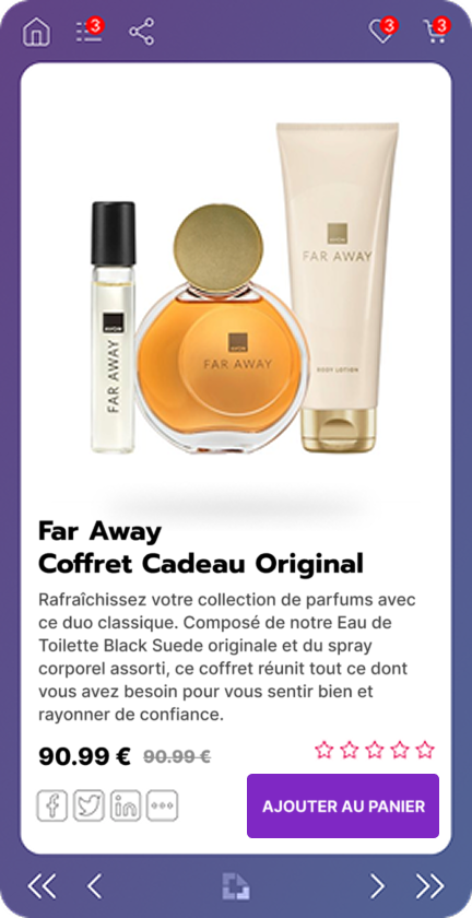 Application web responsive pour un catalogue numérique, avec un carrousel de produits optimisé pour mobile.