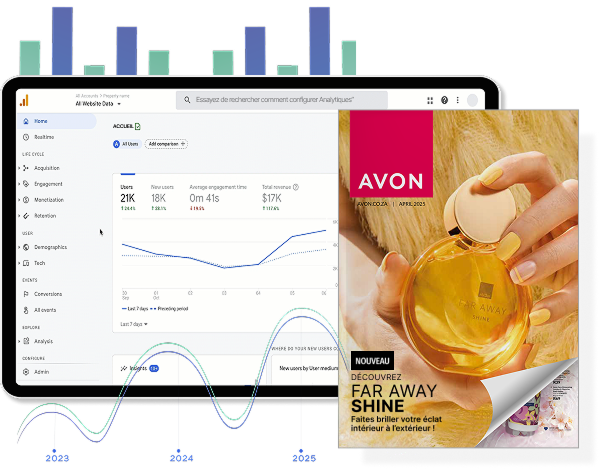 Catalogue numérique avec analyses intégrées, comprenant graphiques, statistiques et données de suivi.